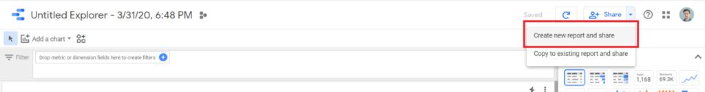 tạo báo cáo mới và chia sẻ trong data studio explorer